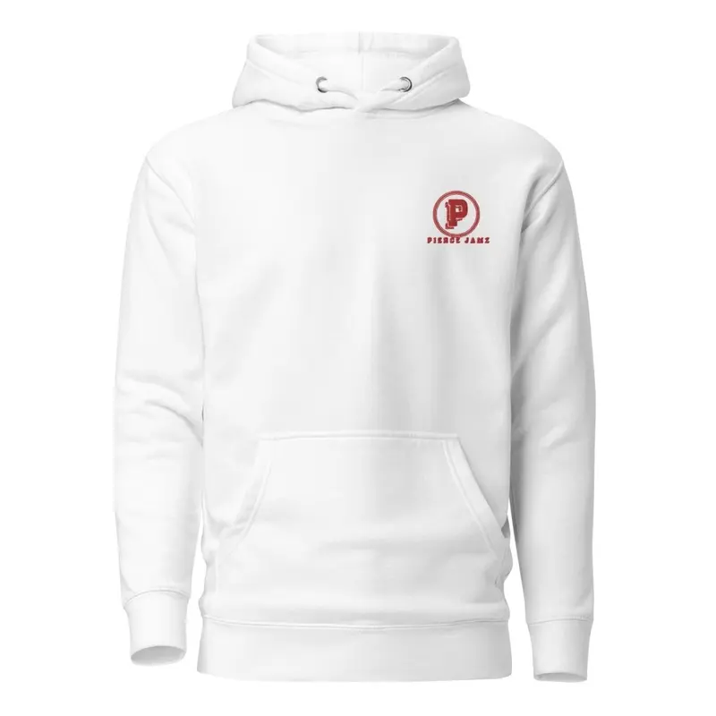 Pierce Jams All White Hoodie (Red Logo)